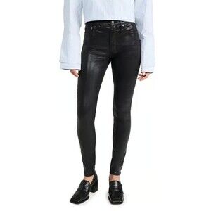 Rag & Bone High Rise Skinny Jeans in Shiny Black Coated Denim Size 28 EUC!!!